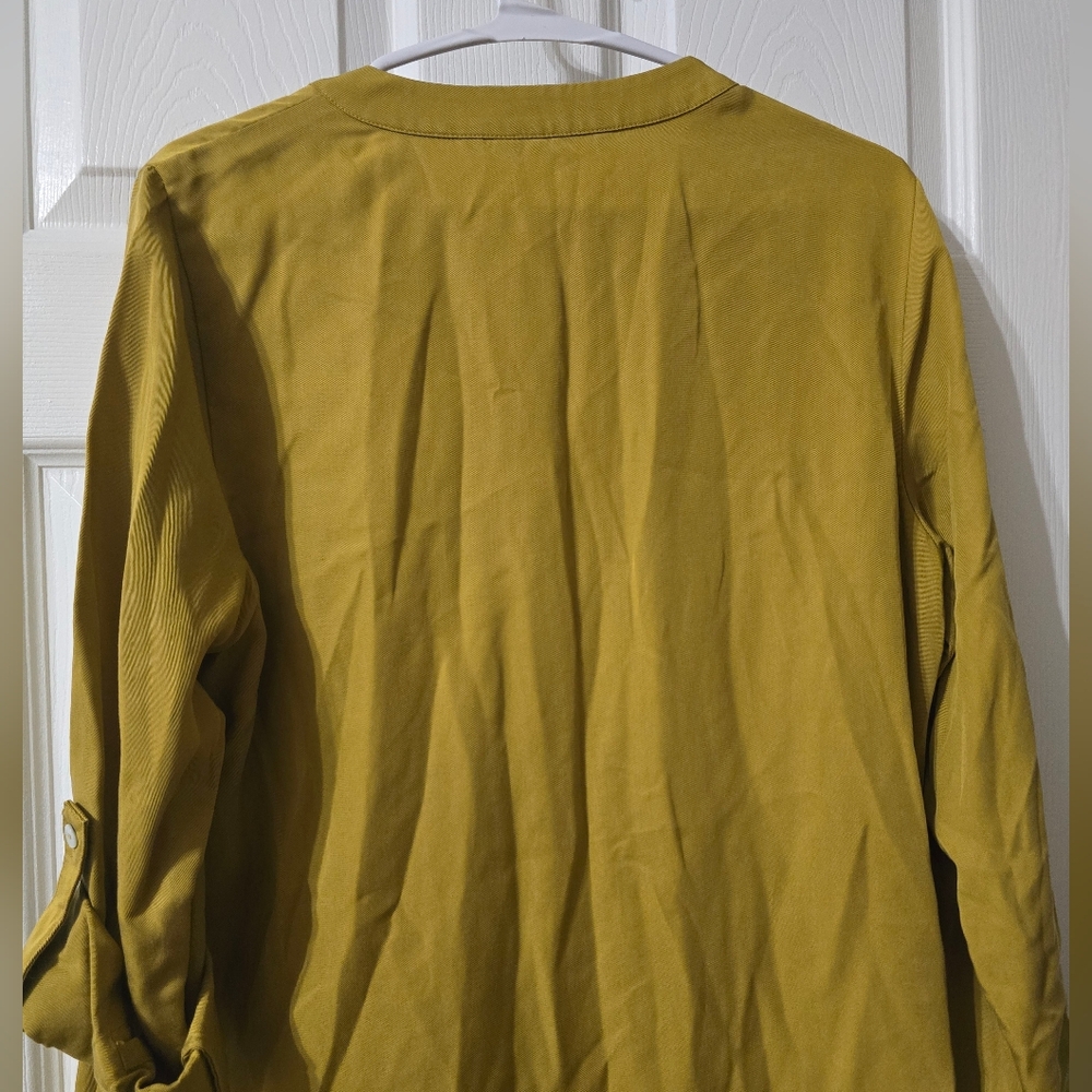 Soft Surroundings 100% Tencel Tunic in Mustard Yellow, Roll Tab Sleeves, NWOT. - Picture 10 of 14